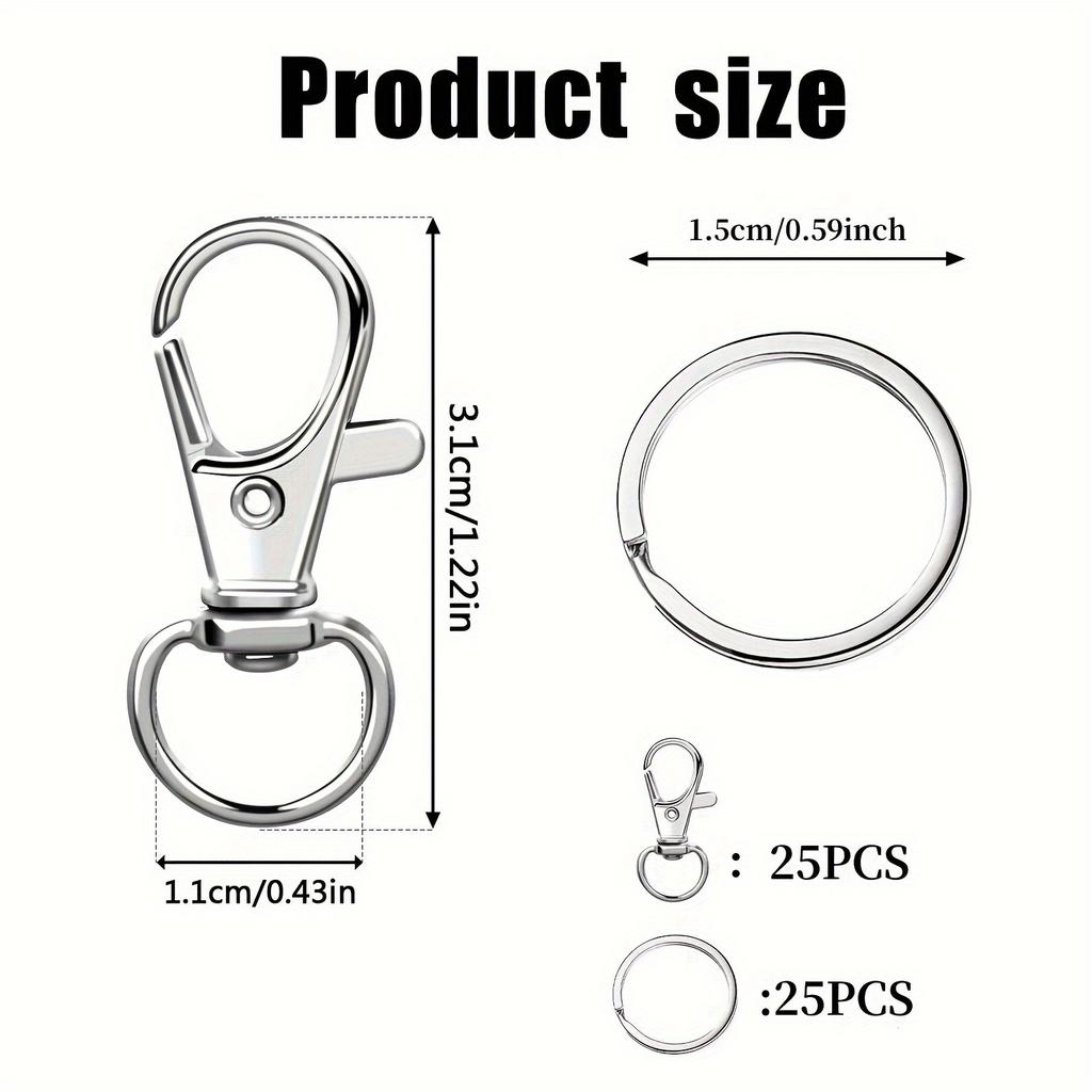 50 Key Chain Hooks with Key Rings, 25 Lobster Claw Rings + 25 Independent Key Rings for DIY Jewelry Making, Art Crafts