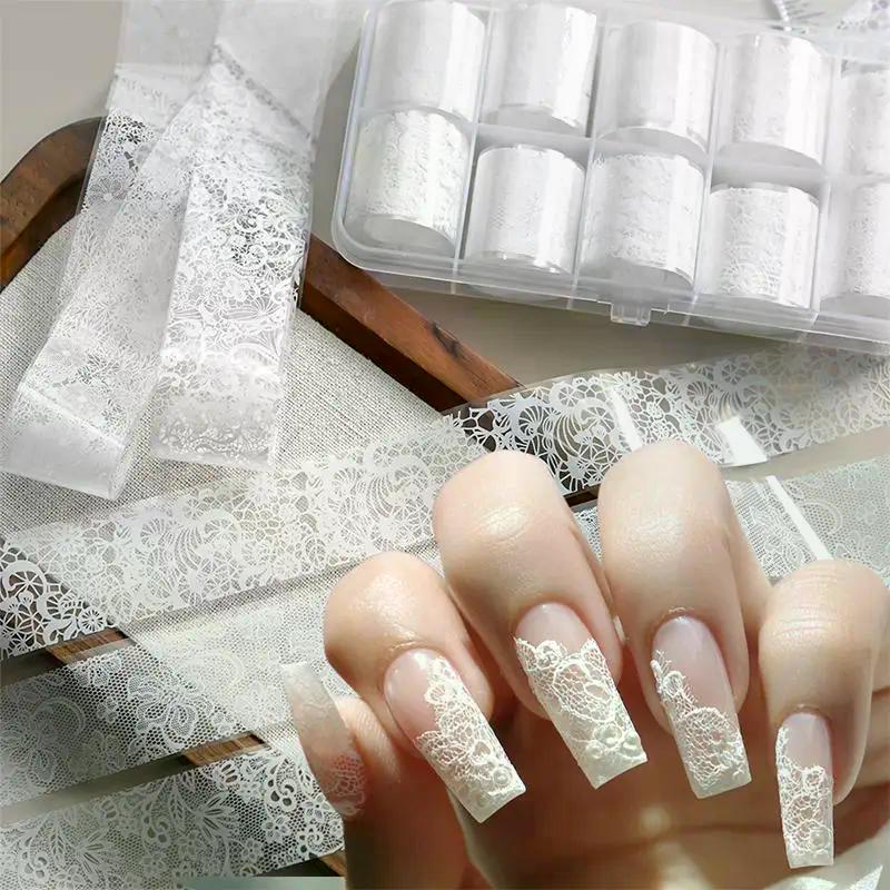 10 Rolls Nail Transfer Foils Sticker Black White Red Lace Flowers Nail Art Nail Charms DIY Nail Decoration Manicure Accessories