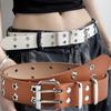 Y2K Retro Hollow Star Rivet PU Leather Jeans Belt for Women Fashion Punk Black White Double Row Belts Waistband Daily Decoration