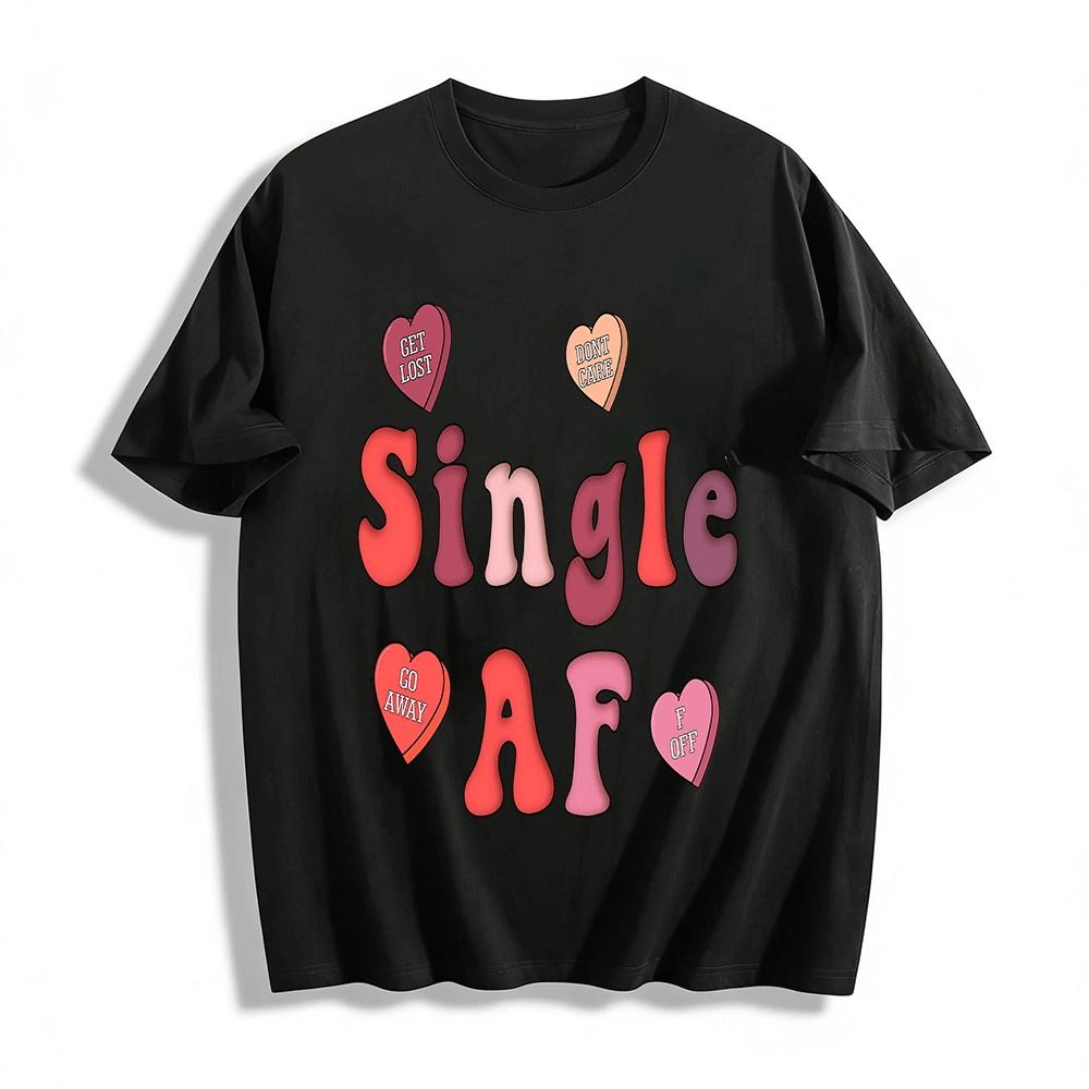 Single AF Fun Heart Print Top Casual Single Statement Tee Pure cotton T-shirt XXS