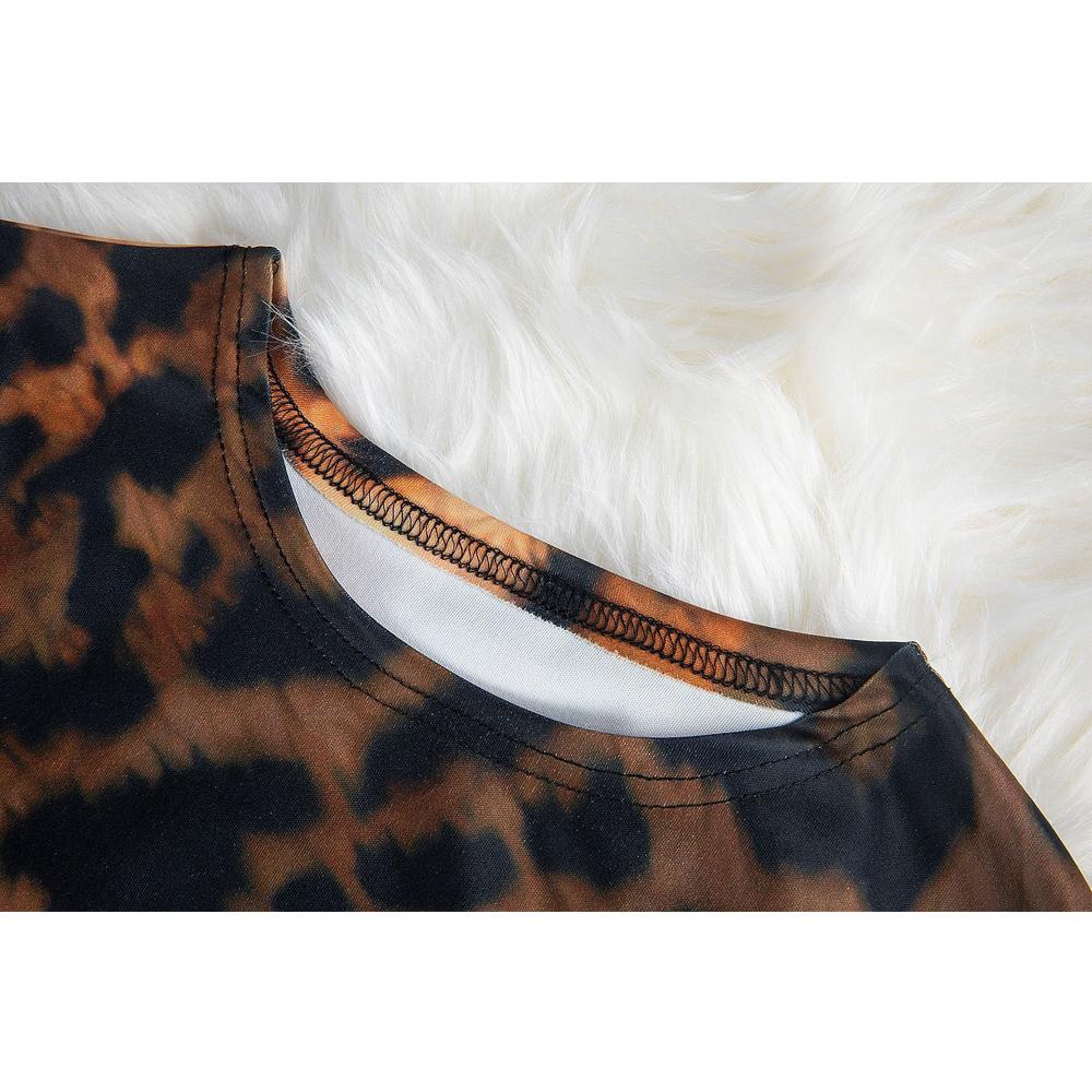 Damenmode Sexy Frühling/Herbst O-Ausschnitt Langarm Leopardenmuster Figurbetontes Midikleid