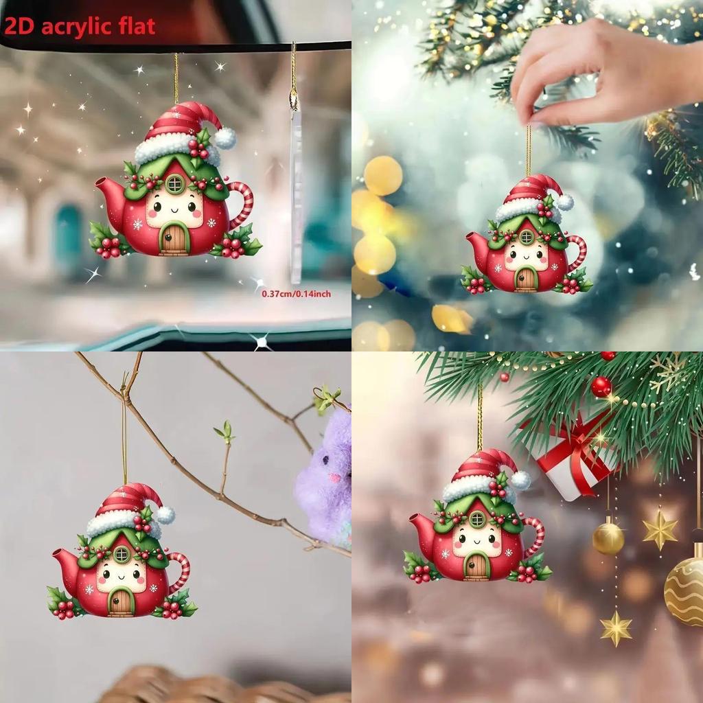 Cute Kettle Cartoon Pattern Acrylic Pendant For Christmas And Decoration Car