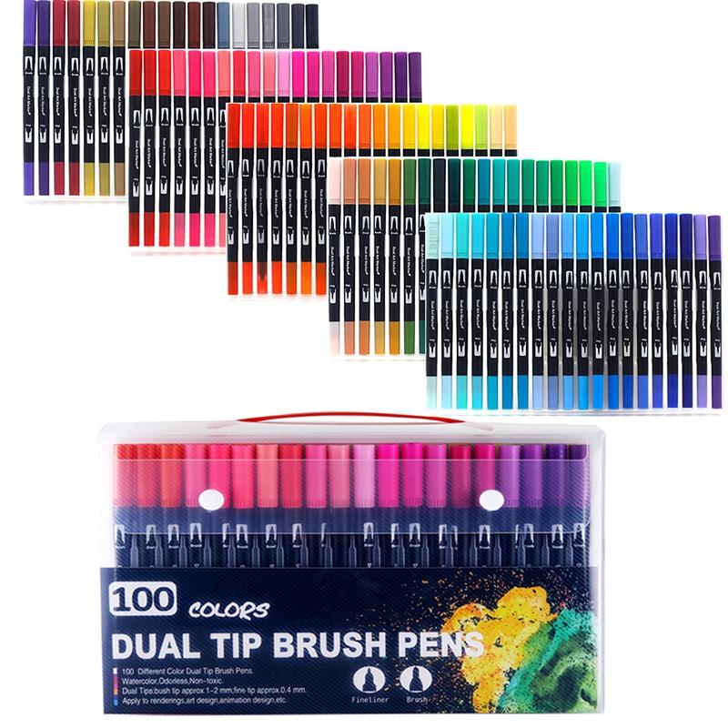 12/100/120Colors Dual Tip Calligraphy Pen Watercolor Brush Pen Art Markers Pens Manga Sketching Drawing Children DIY Supplies