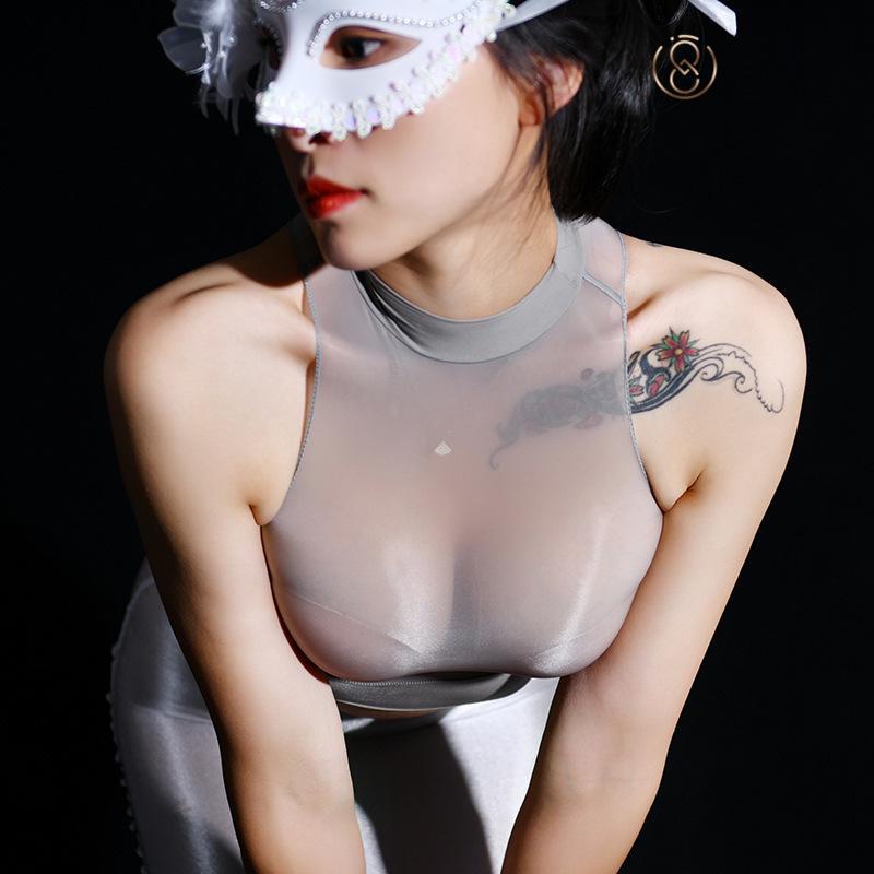 Qinghe 912 Seamless Oily Sheer Stockings & Slimming Sexy Underwear Set