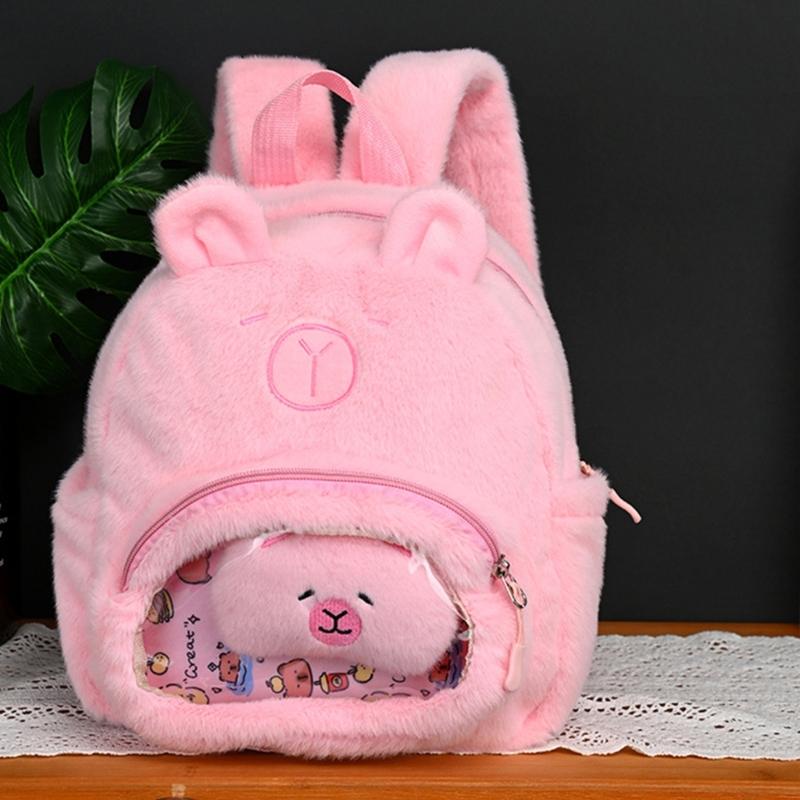 Cartoon Ita Bag Capybara Plush Backpacks Girl School Bag Plush Rucksack Travel Daypack for Girl Women Travel Camping