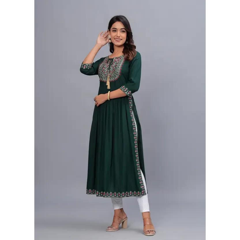 Women Rayon Ethnic Embroidered Kurta Party Wear Bollywood Top Tunic Kurti Dress VF-20207