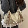 2025 Winter New Pearl Chain Fashionable Solid Color Women's Bag Large Capacity Underarm Shoulder Tote Bag Design Simple