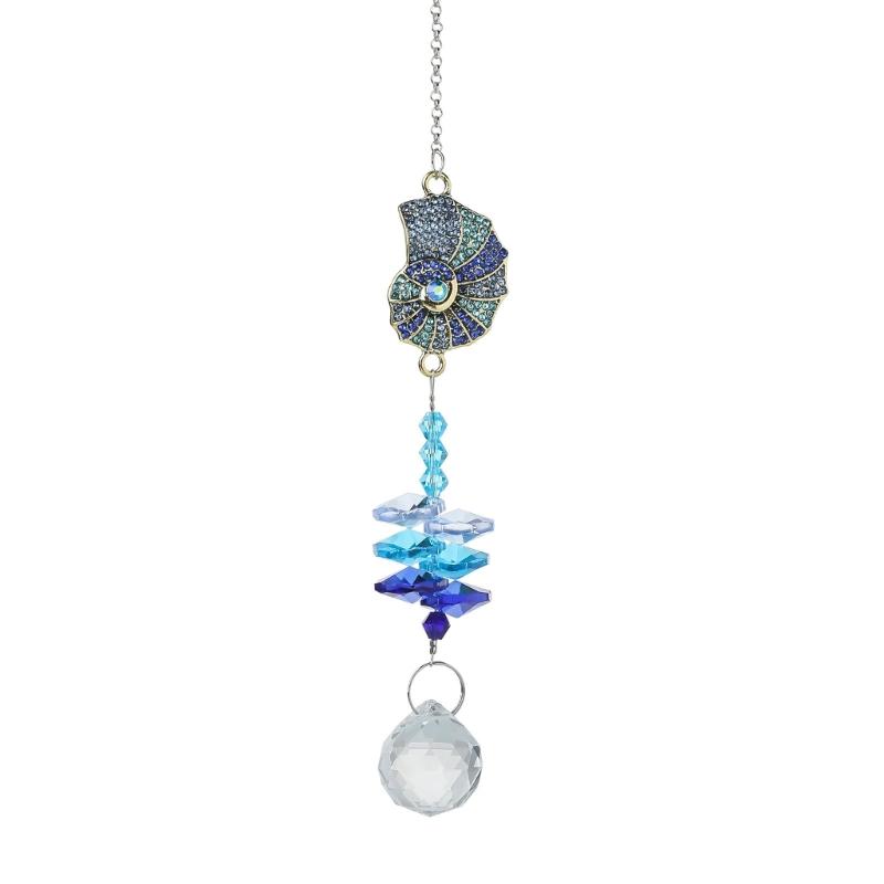 Ocean Theme Suncatchers with Conch Jellyfish Rhinestones Crystal Windchime for Garden Patios or Indoor Window Decors