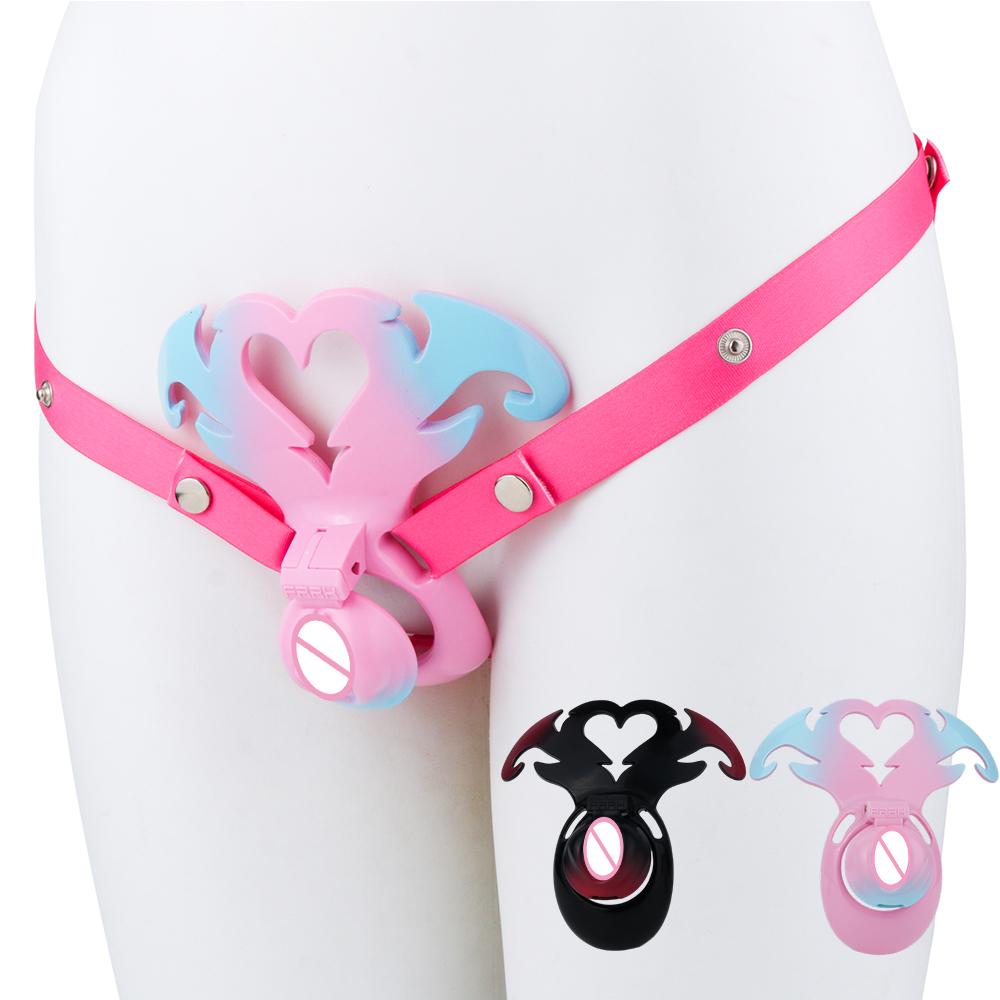 Resin Devil Heart Sissy Chastity Cage Male Bondage Lock S/M/L Penis Rings cock lock Wearable Abstinence Intimate Adult BDSM Toys