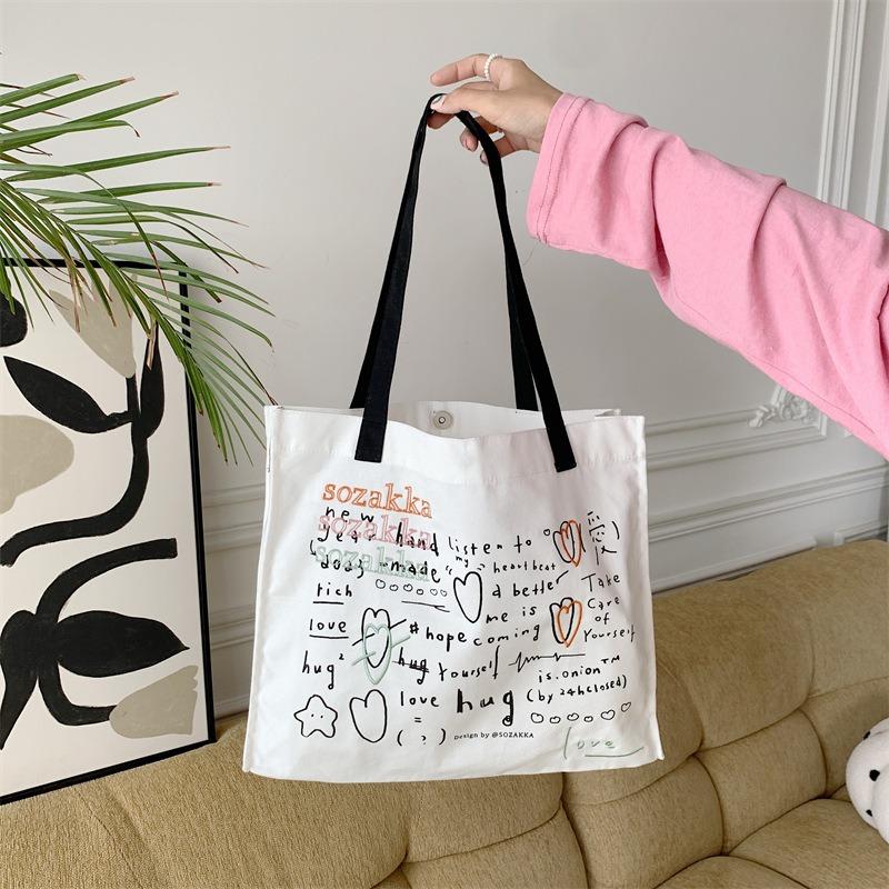 3 Canvas Bags Women's Versatile Large-capacity Embroidery Printed Handheld Shoulder Bags Student Class Bags