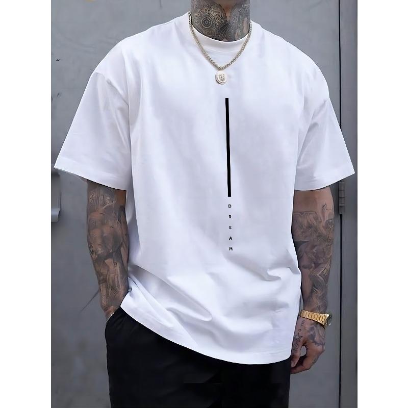 

European sizes Dream Print Plus Size Men s Short Sleeve T-Shirt, Trendy Versatile Breathable Tees For Everyday Wear 4XL білий