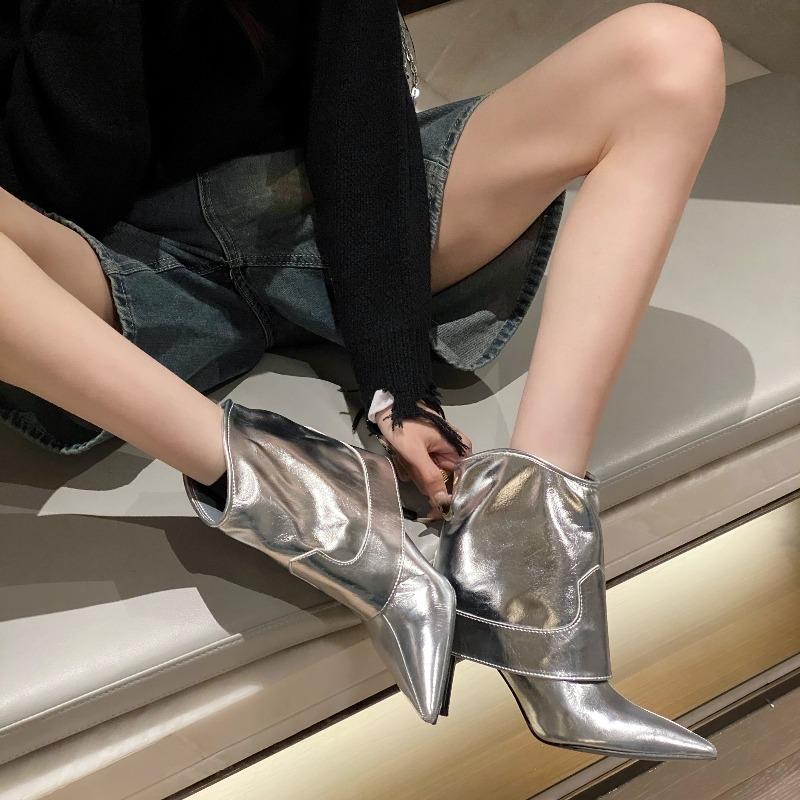Fashion 2025 New French Retro Pointed Toe Stiletto High Heel Booties Feminine Versatile Fashion Boots