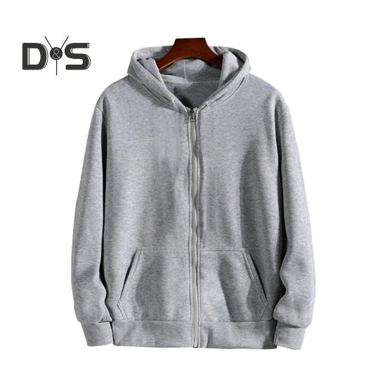 Осень-зима Мужское пальто на молнии с длинными рукавами и эластичными манжетами Плотный плюшевый однотонный свободный двойной карман для повседневного спорта на открытом воздухе для работы с капюшоном M серый