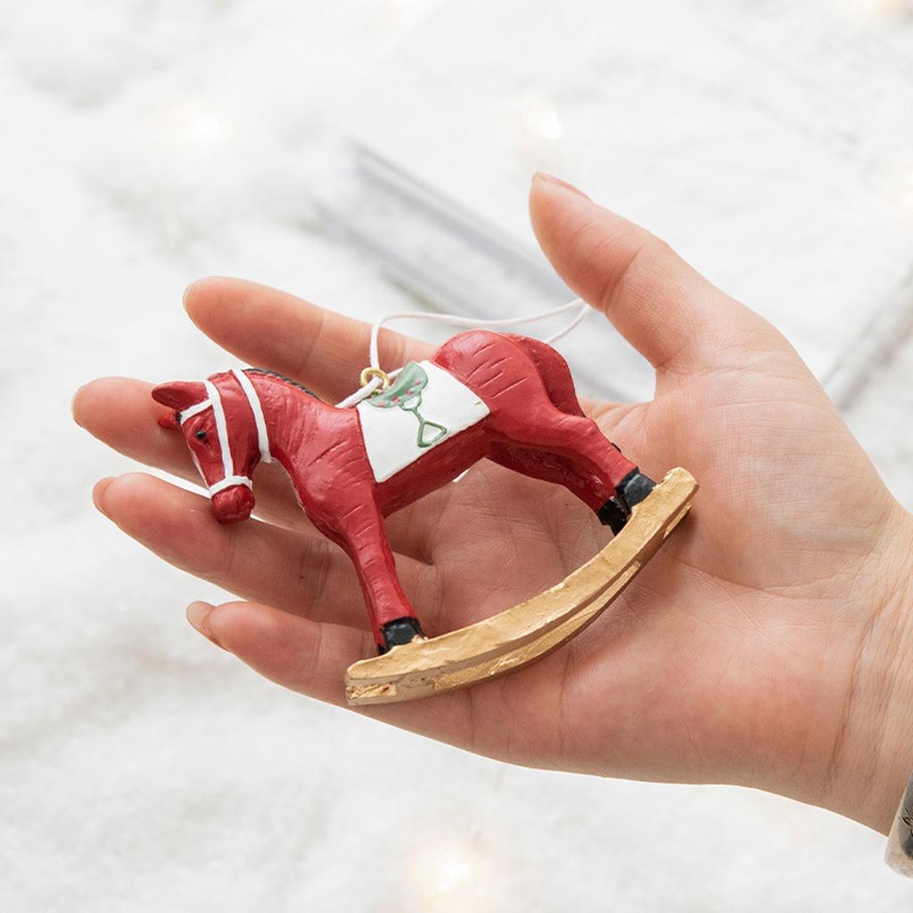 Vintage Ornament Reusable Rocking Horse Pendant Holiday Hanging Decoration Retro Resin Christmas Ornament For Fireplace Desktop
