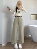 Women's Petite High-Waisted Tencel Washed Cotton Wide-Leg Slimming Cropped Pants