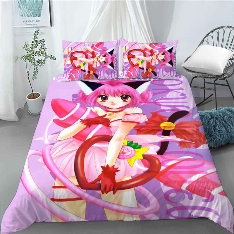 Kawaii Gilrs Anime Tokyo Mew Mew Bedding Set Boys Girls Twin Queen King Size Duvet Cover Pillowcase Bed Boys Adult Home Textiles