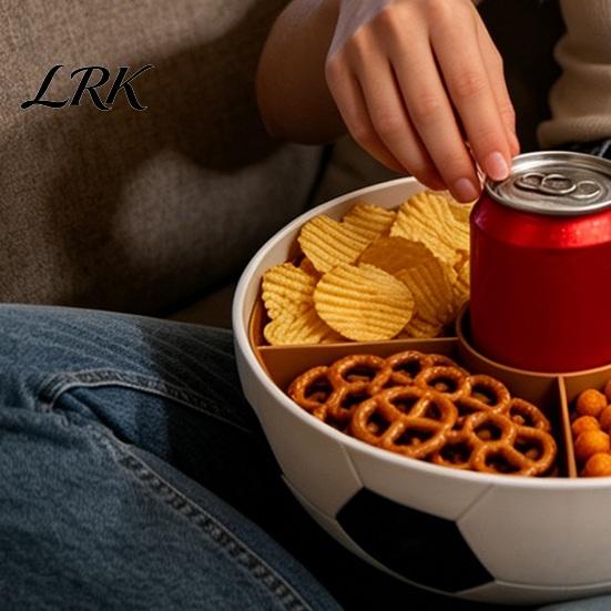 Fußballförmige Servierschale Snackschale mit 5 Fächern, Große Kapazität Food Tray Becherhalter, Obst Süßigkeiten Getränke Organizer Behälter für Fußball