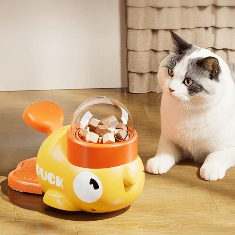 A Yellow Duck-Shaped Interactive Puzzle Toy for Cats And Dogs That Dispenses Treats, Without Battery