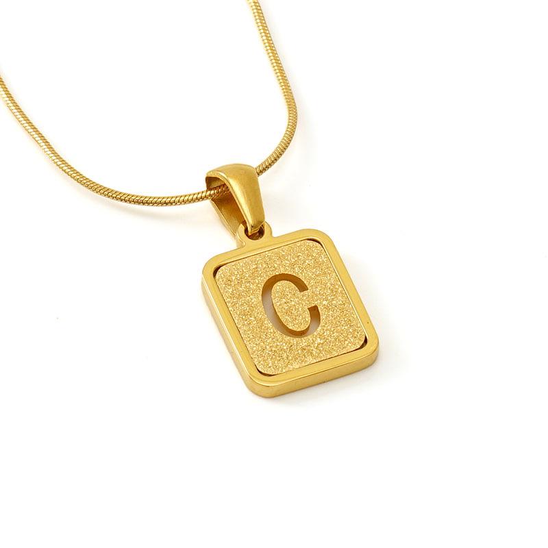 Colier cu pandantiv cu 26 de litere placat cu oțel inoxidabil cu design lanț șarpe rotund