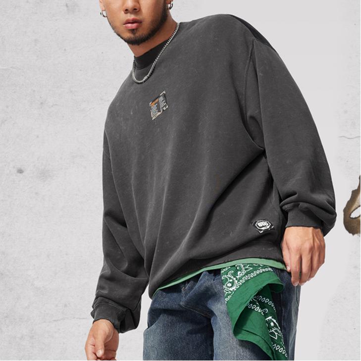 Li Ning Badfive Pullover Round Neck Loose Sports Long Sleeve Sweatshirt Men Sweatshirt Dark-Gray Black AWDU267-6