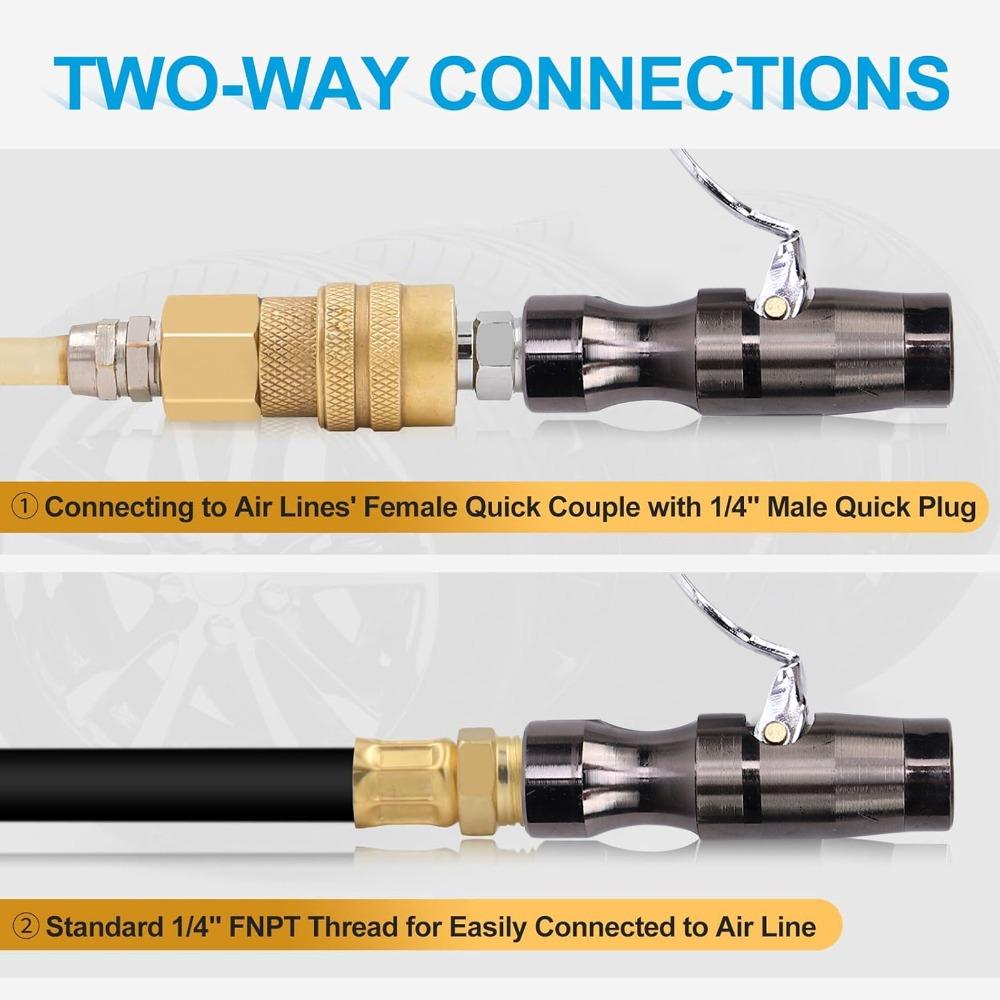 4PCs 1/4in FNPT Brass Tire Chuck 300 PSI Closed Flow Chuck Heavy-Duty Lock On Air Chuck  Auto Shop