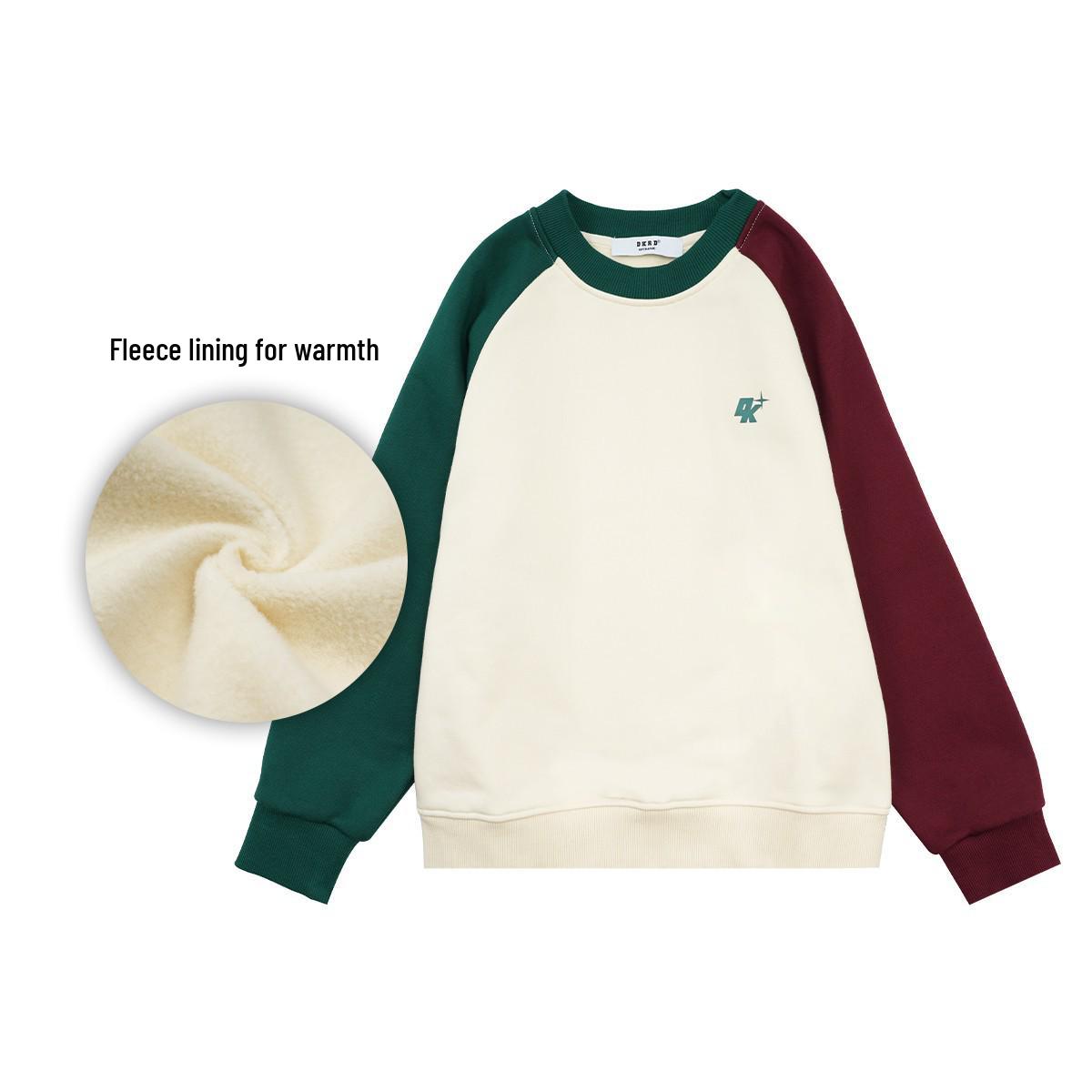 DK Kids Winter Fleece Hoodie - Japanese Style Unisex One-Piece for Parent-Child Wear, Red Casual Top 140 cm