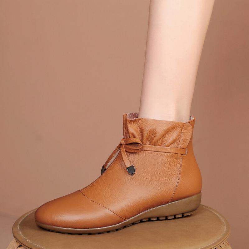 Fashion Women's Autumn Winter New Bow Solid Color Short Boots European American 2024 Fashion Size 34-44 3cm Thick Sole Ankle Boots