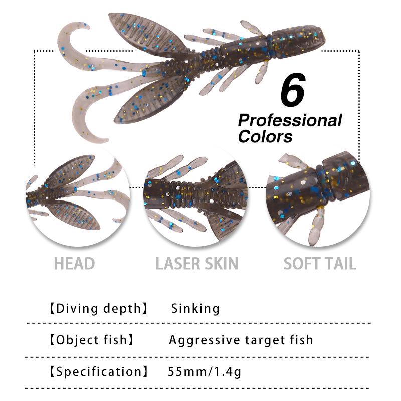 Crystal Silicone Soft Shrimp Lure, 5.5cm, 1.4g, 12pcs Fishing Bait Set
