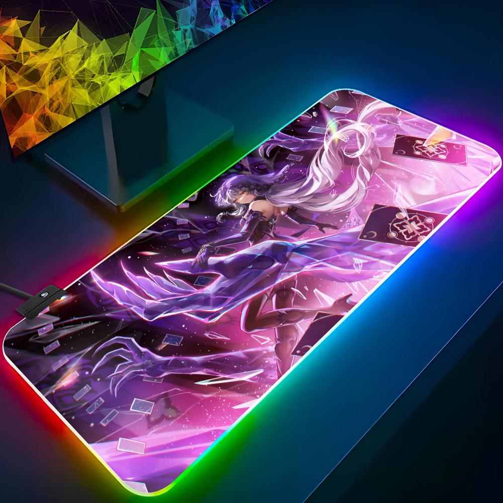 Черный лебедь Honkai Star Rail Мультяшная Коврик для мыши Игровой RGB-коврик для мыши Клавиатура с подсветкой Девушка-геймер XXL Коврик для ноутбука Накладки на стол Настольный коврик RGB600x300x3mm