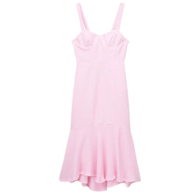 

Women s New Fashion Trendy Texture Laminated Dress Pink L