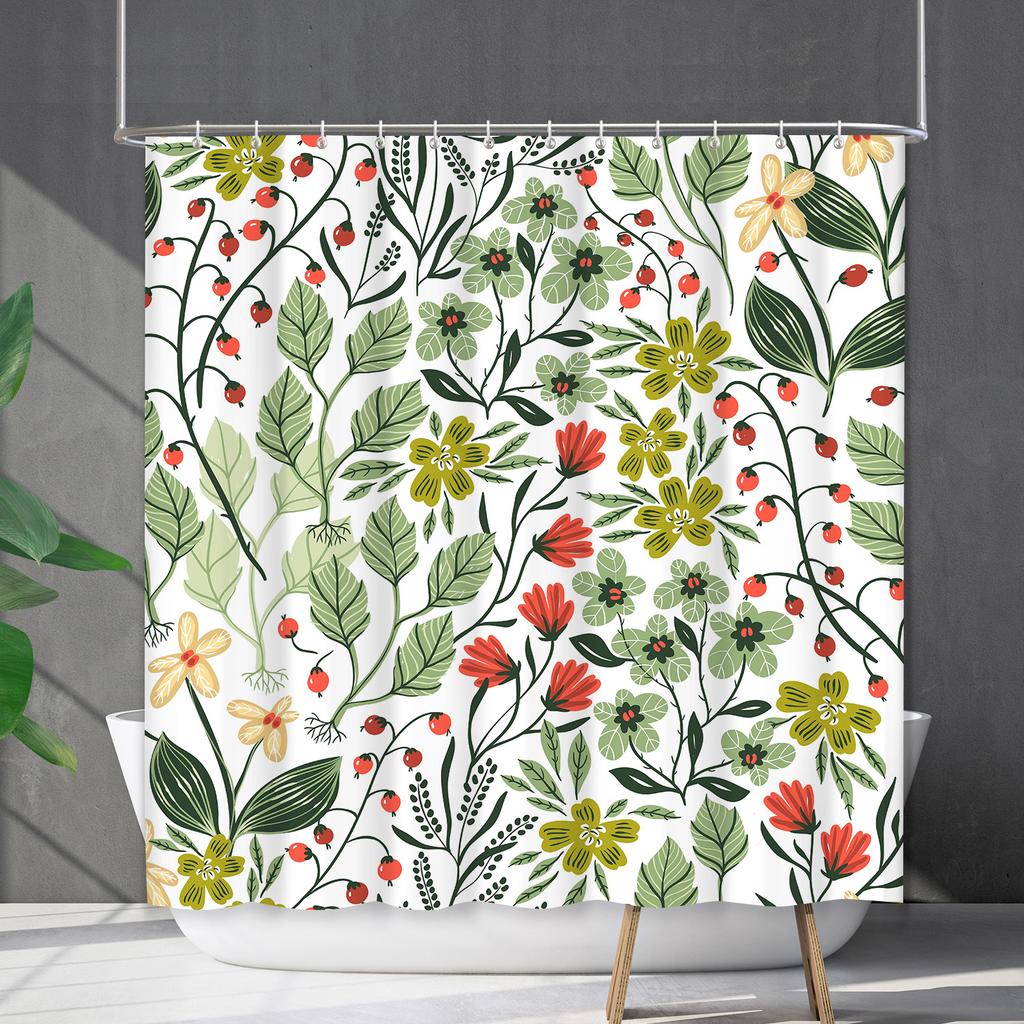 Shower Curtain Waterproof And Mildew-Proof 3D Digital Printing Plant Flower Plant Shower Curtain Bathroom Partition