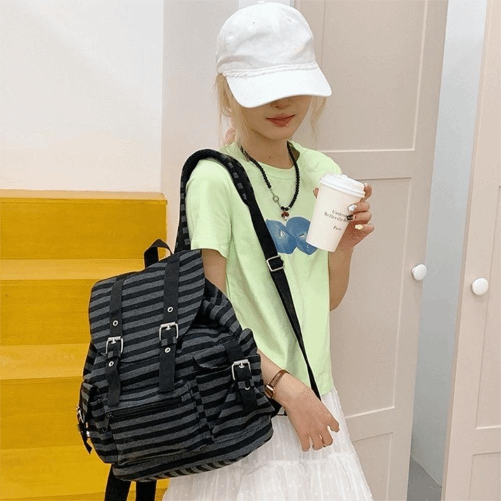 Koreanischer Stil Gestreifter Rucksack Große Kapazität Wander-Campingtasche Modische Schülertasche College