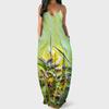 Women Summer  Sunflower Print Sleeveless Plus Size Pullover Long Dresses