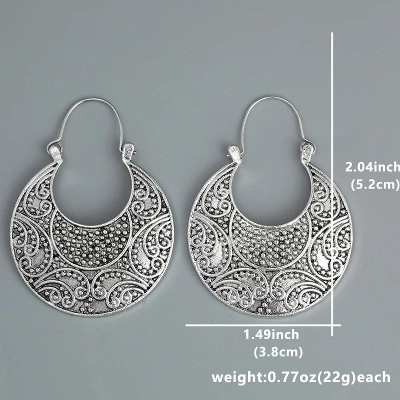 Vintage Boho Stil Blume Damen Runde Silberfarbene Hängeohrringe Party Schmuck Geschenke