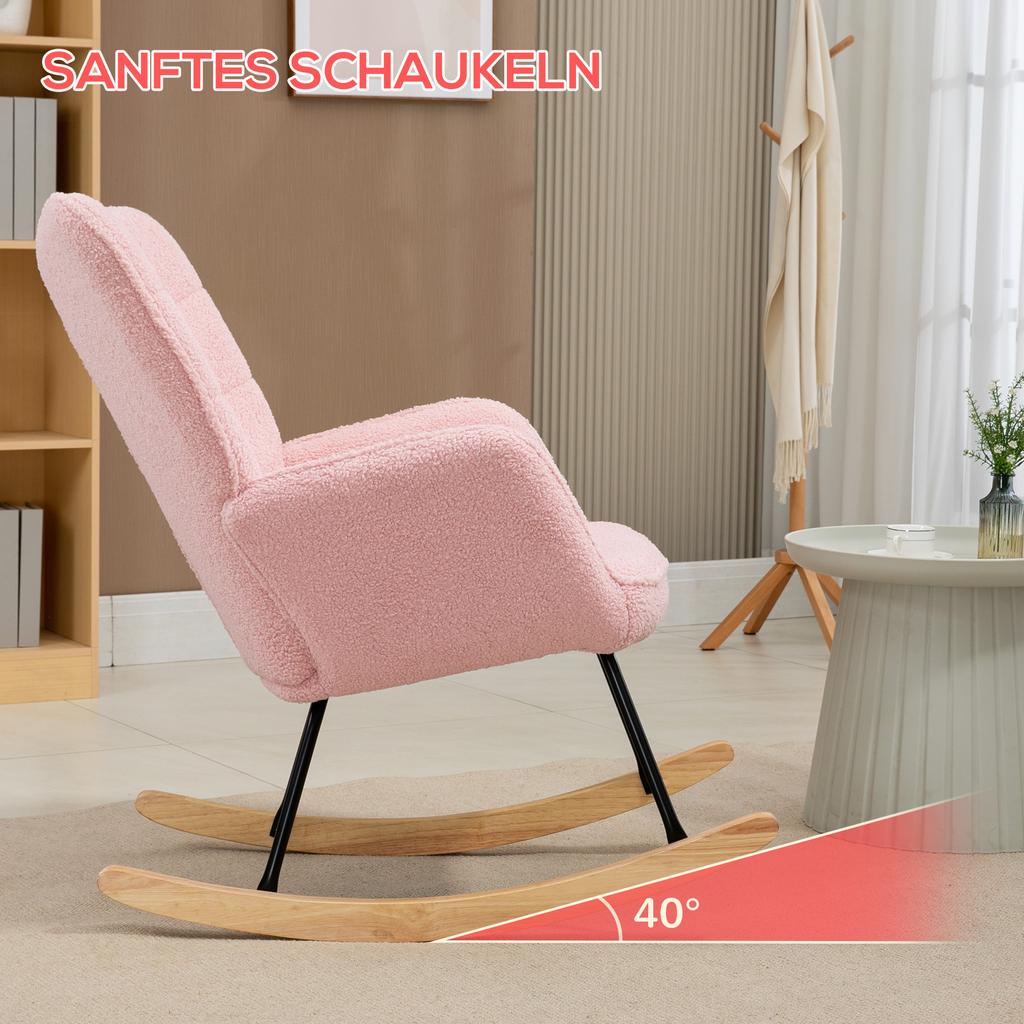 Retro Design Rocking Chair Solid Wood Armchair Relaxation Chair 98 Cm X 71 Cm X 101 Cm Pink