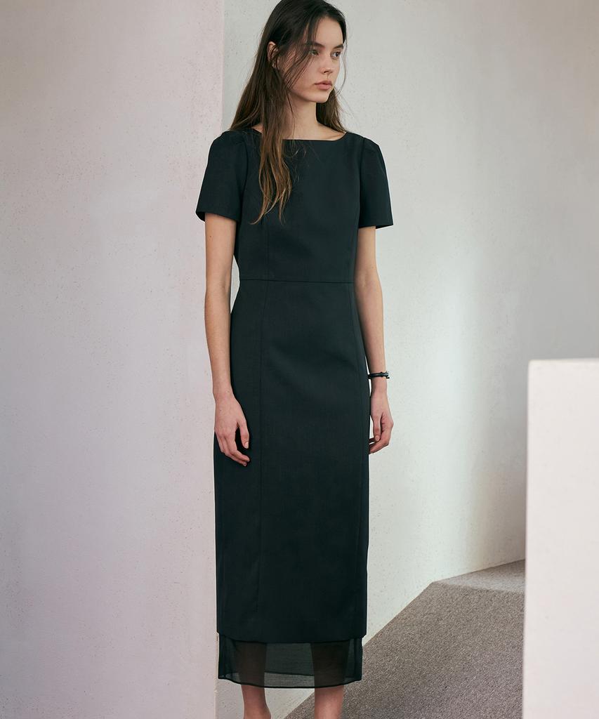 Lamerei See-Through Boat Neck Dress[Lmbfco24Dr802]-Black