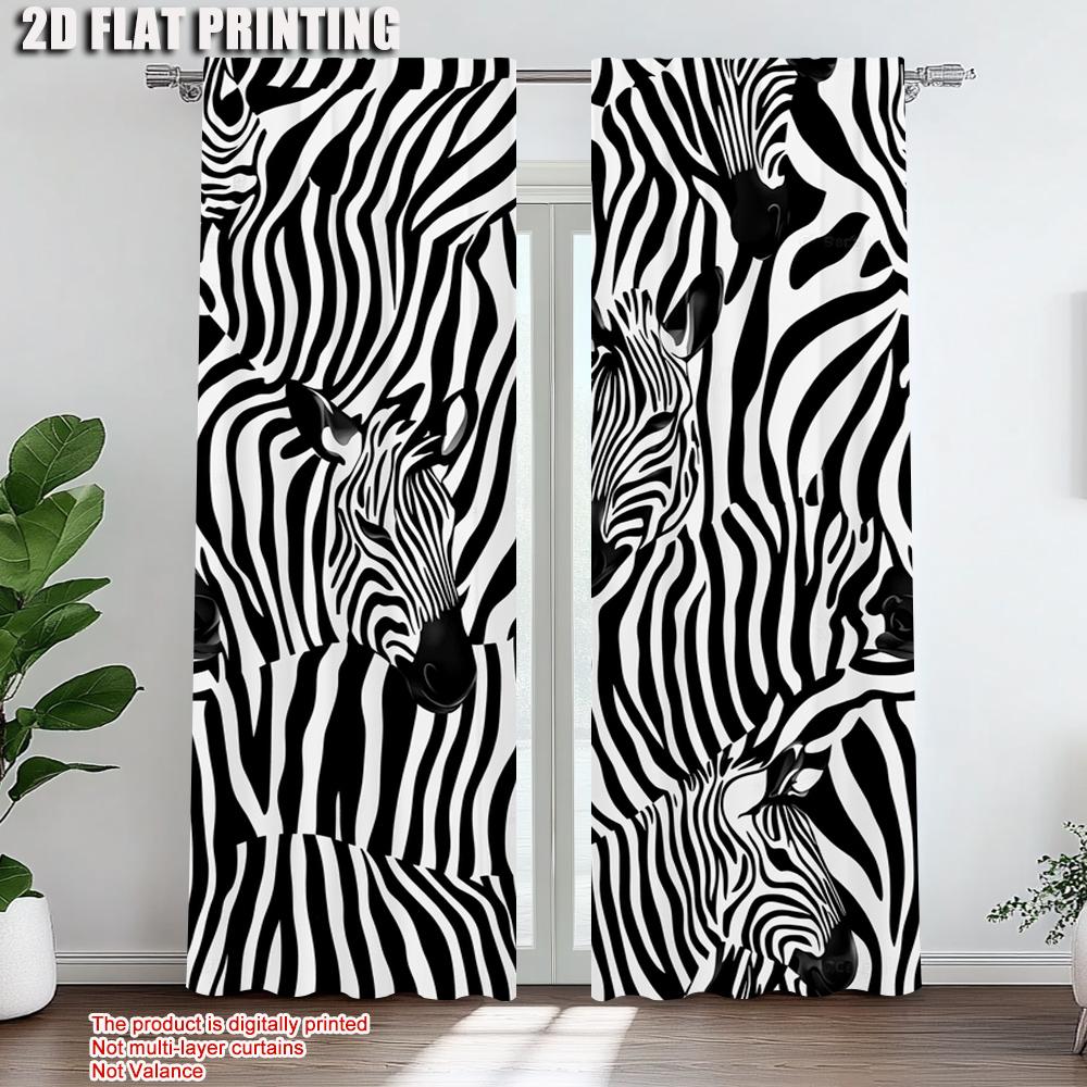 2Pc,  Window Curtains Black And White Stripe Blackout  Polyester Party Decorations Perfect For Holiday Parties