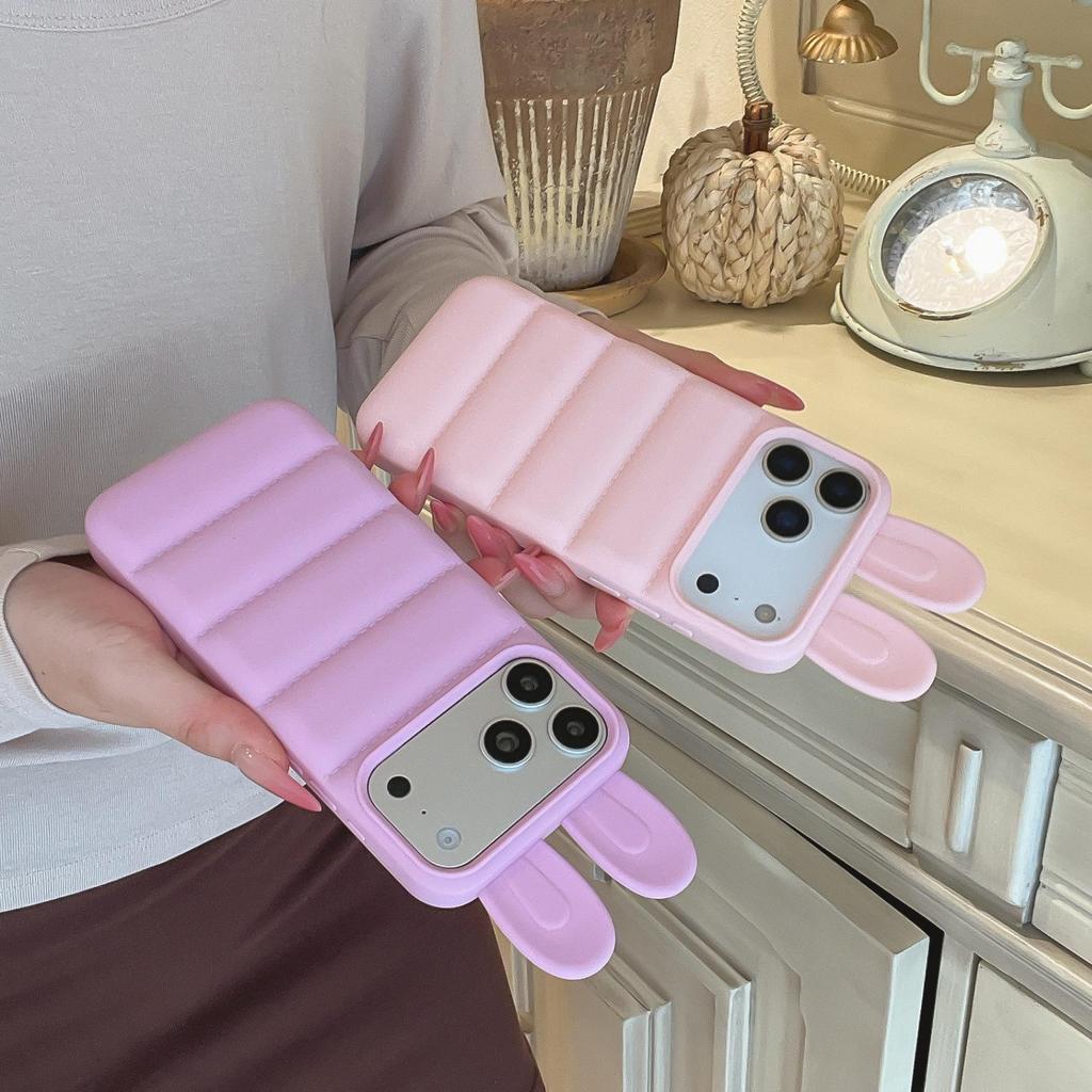 Solid Silicone Jacket with Rabbit Ears for iPhone 17 Pro Max and Apple 16 Pro - Drop-proof Case