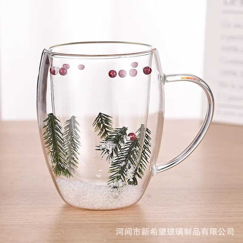 Fillings Dry Flowers Double Wall Glass Cup With Handle Heat Resistant Tea Coffee Cups Espresso Milk Mug Creative Gift