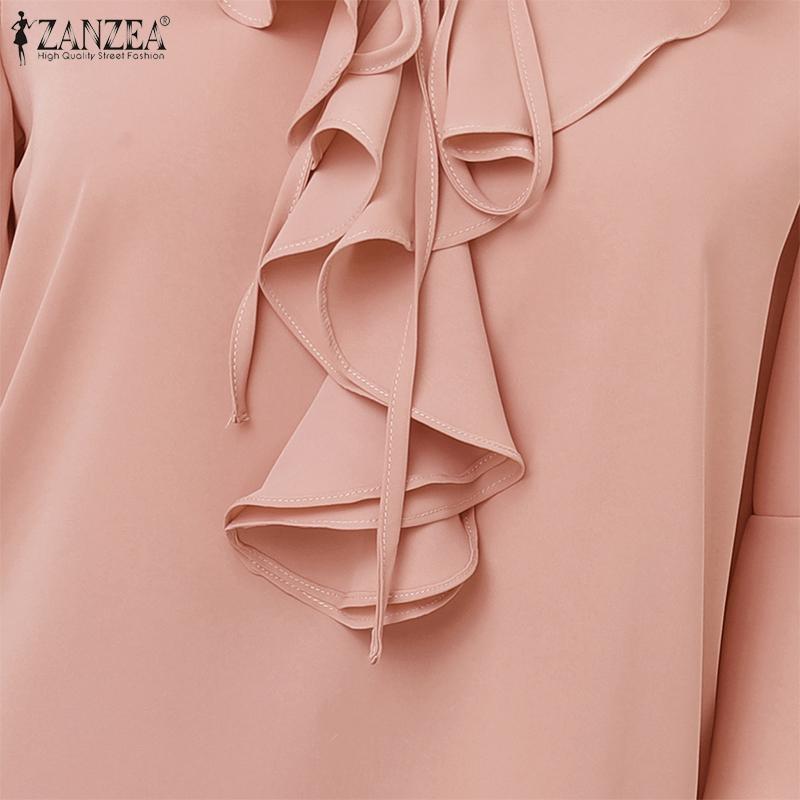 ZANZEA Blusa Casual para Mujer con Volantes, Cuello en V, Holgada, Manga 3/4, Lisa