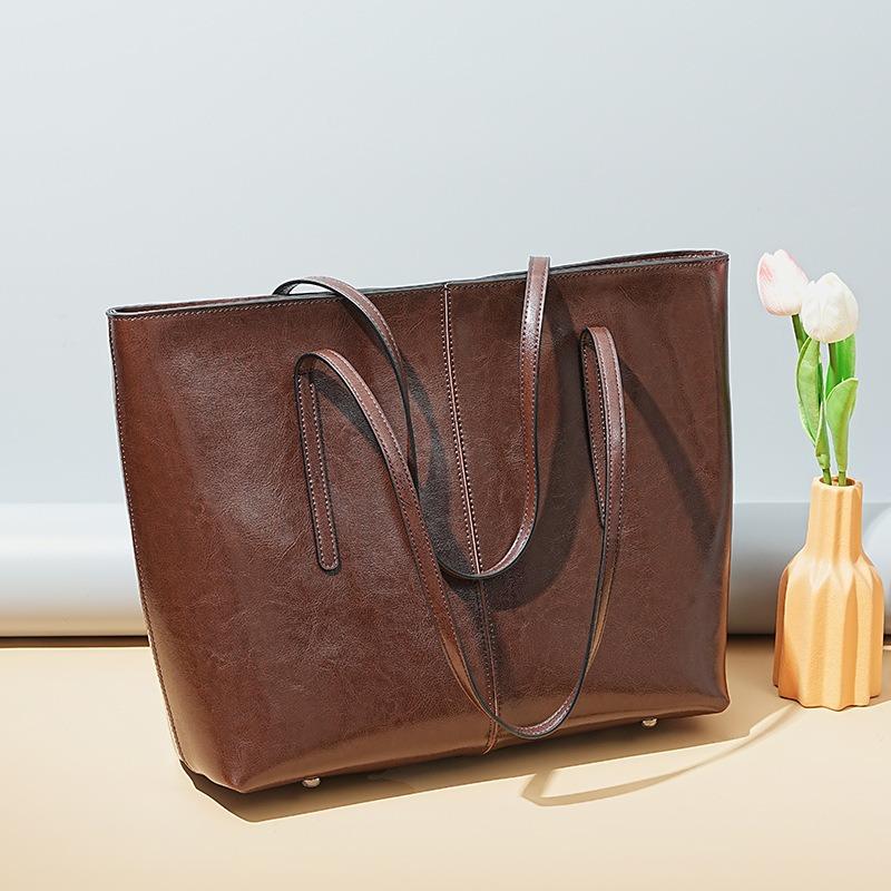 Commuter fashion women's bags, versatile leather tote bags, foreign-style texture large-capacity cowhide women's shoulder bags