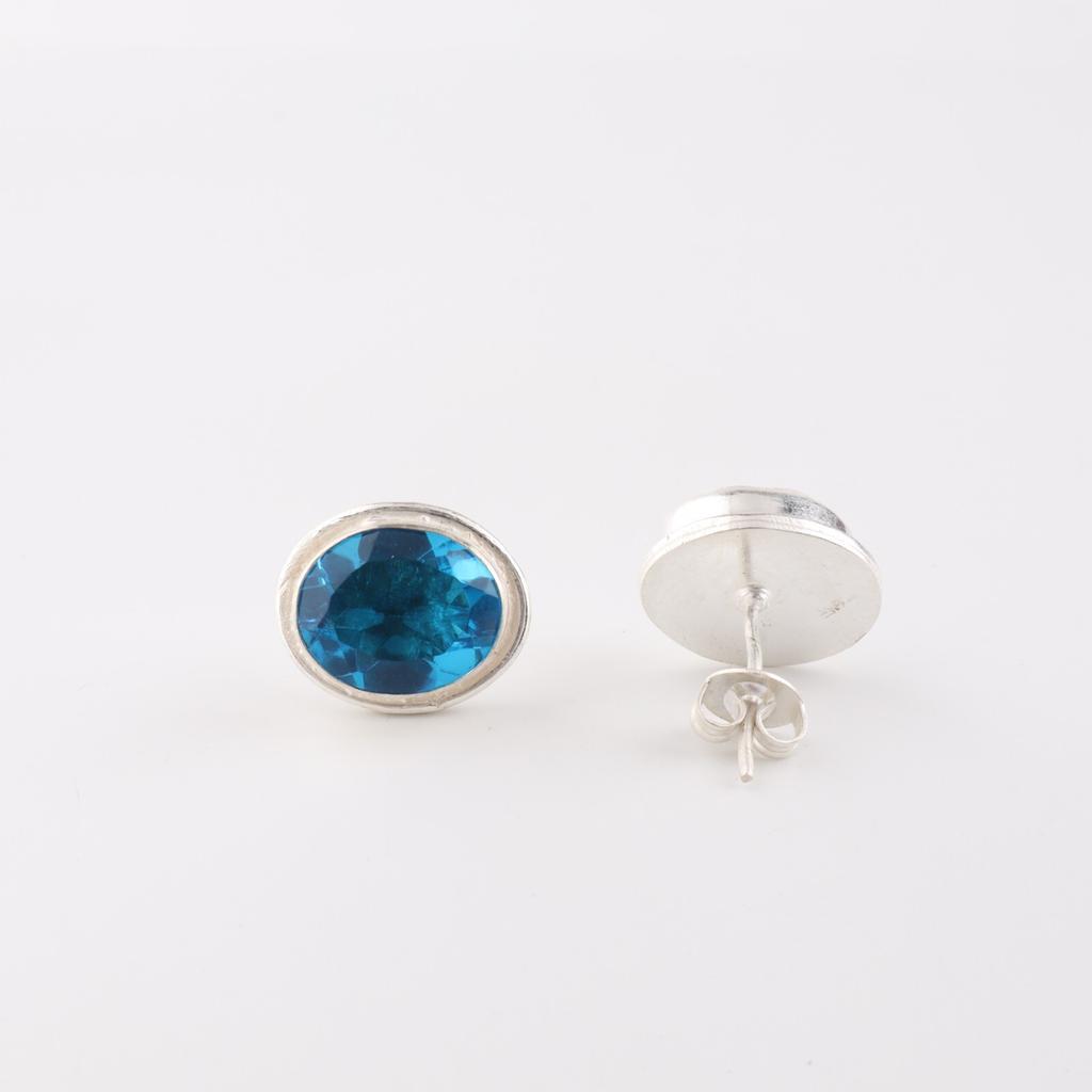 Swiss Blue Topaz Gemstone 925 Sterling Silver Jewelry Handmade Women Stud 0.5" EE-178-3
