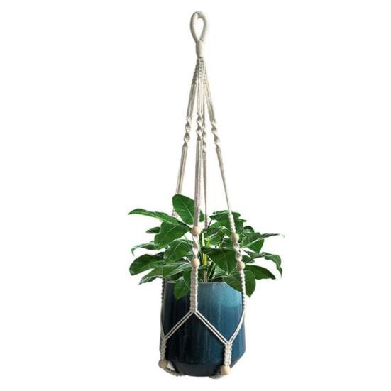 

35 Inch Hanging Flower Pot Net Bag Hand Woven Planter Hanger Nordic Style Hemp Rope Wall Hanging Basket for Flower Pot Horticultural Green Plant белый