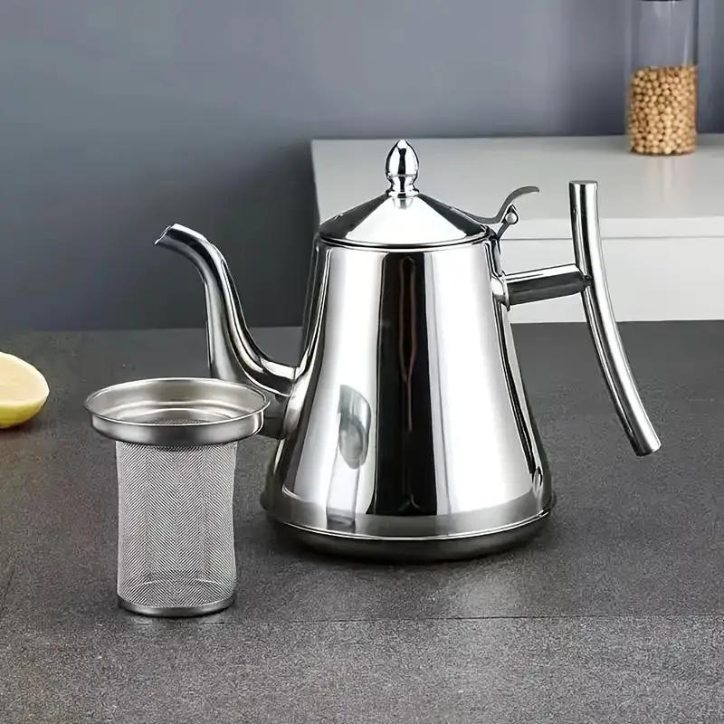 1Pieces 1L Tea Pot With Filter Gold Thicker Stainless Steel Water Kettle Hotel Coffee Pot Restaurant Outdoor Tableware