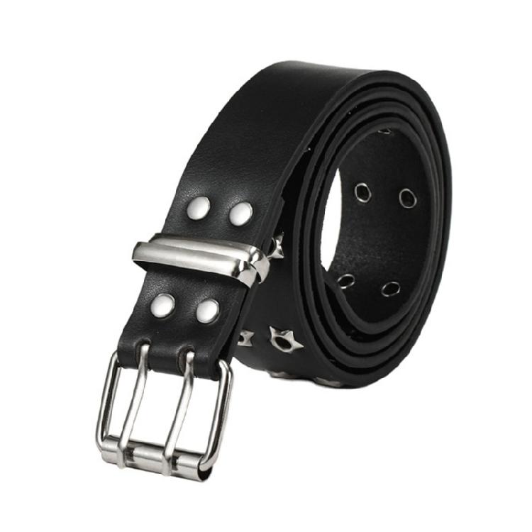 Girls PU Belt Motorcycle Double Row Star Grommet Belt Fashion Enthusiasts Belt Coat Dress Female Decorative Waistband