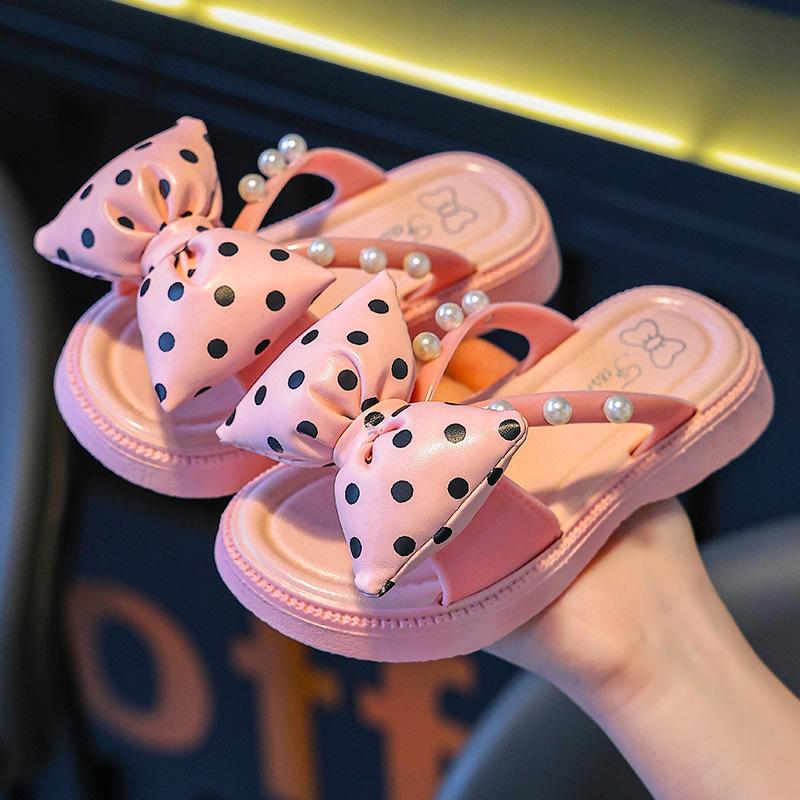 Girls' Summer Slippers for Toddlers, Indoor Non-Slip Home Slippers for Girls, Children's Bowknot Parent-Child Sandals, New Model