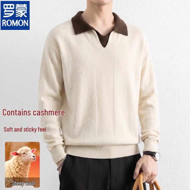 ROMON Men's Premium Wool Blend Polo Sweater