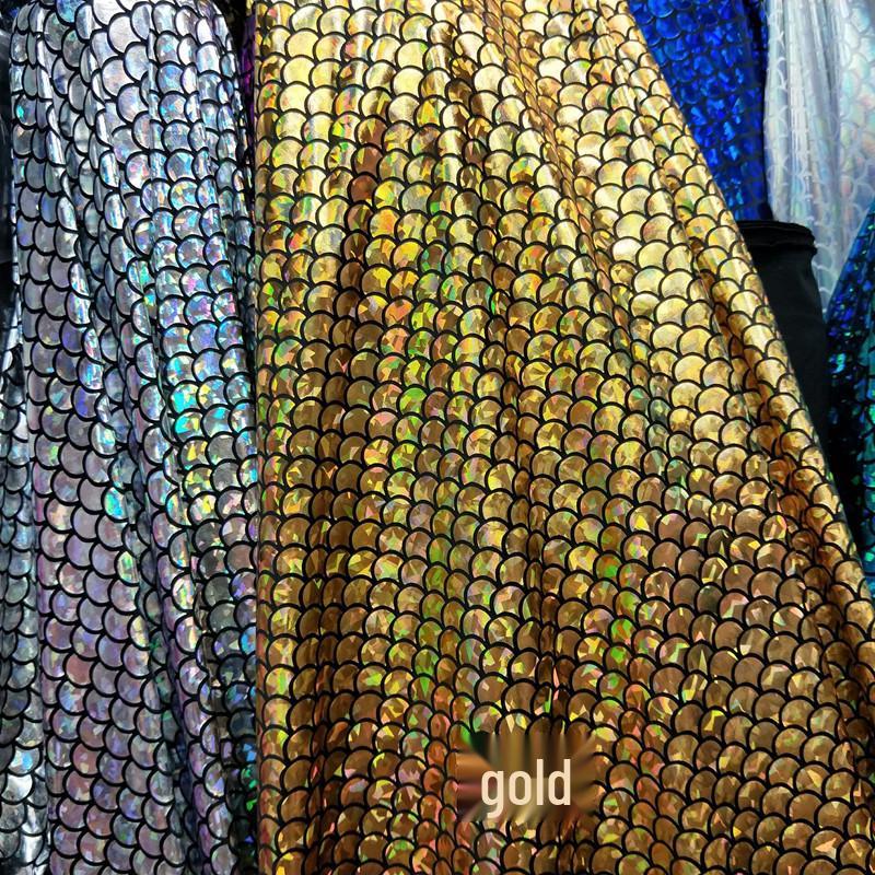 Laser Fish Scale Spandex Fabric for Mermaid Costumes and Stage Decorations