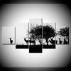 HD Prints Canvas Wall Art Home Decor Pictures 5 Pieces Black silhouette of a hunter and dog in the forest Posters