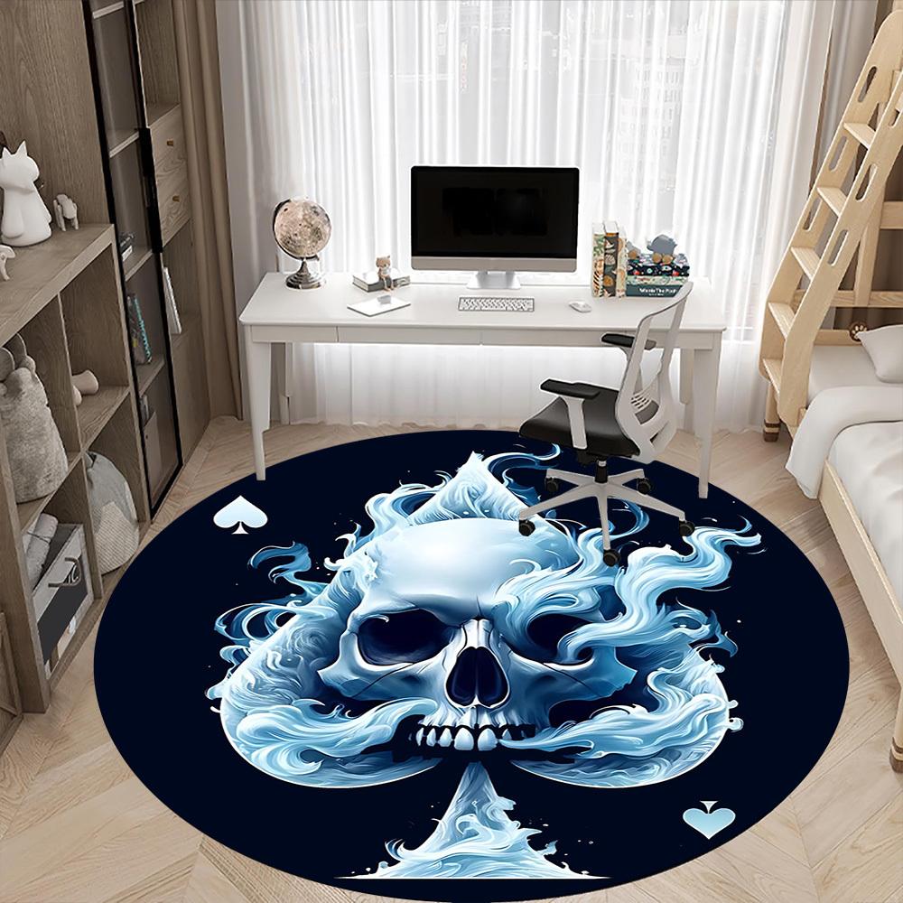 1pc Skull Ace Office Round Area Rug, Under Office Chairs Bedroom Living Room Home Decor, Room Deco, Available in Various Sizes